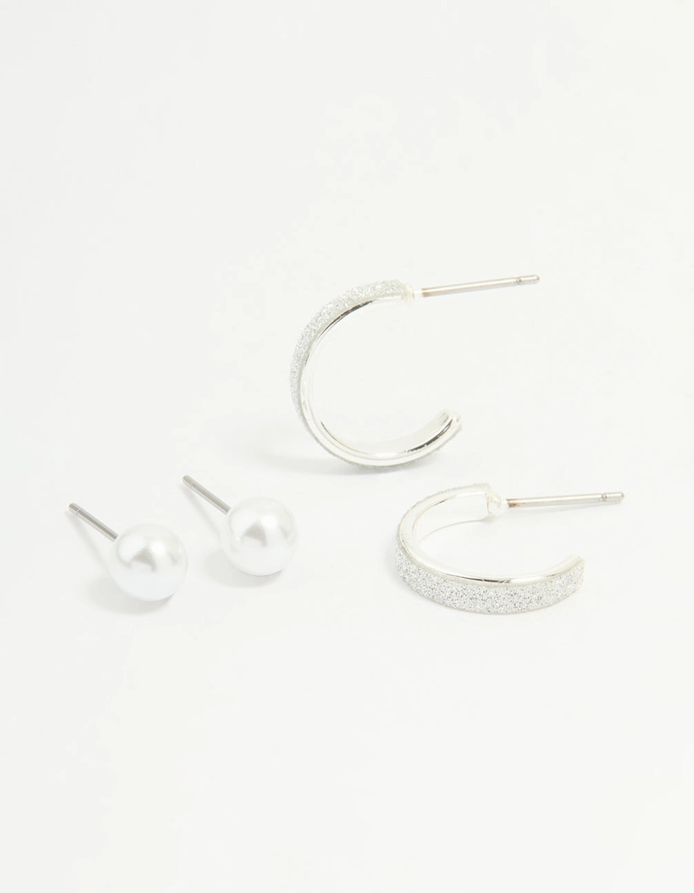 Unique Design Silver Glitter Paper & Pearl Stud Earrings 2-Pack
