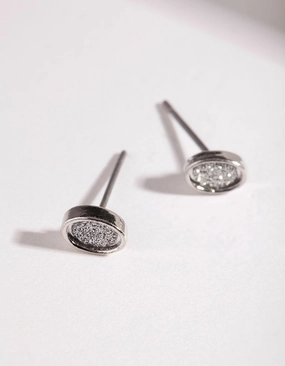 Silver Glitter Stud Earrings Sophisticated Essential Round Ornament