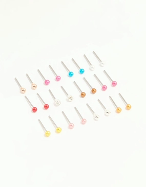 Casual Vibe Muted Glow Silver Multicoloured Micro Stud Earrings 12-Pack