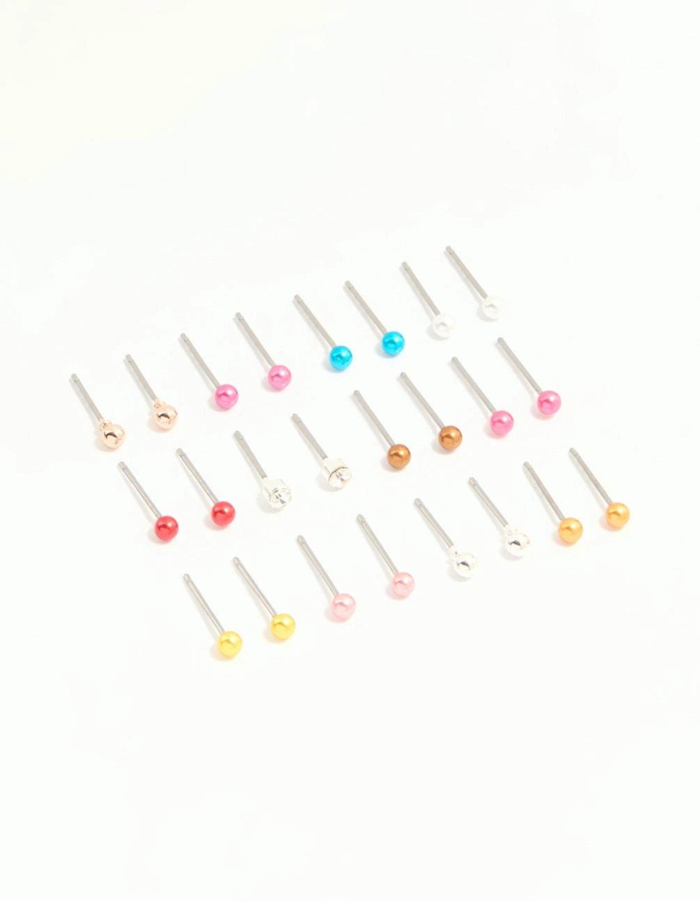 Casual Vibe Muted Glow Silver Multicoloured Micro Stud Earrings 12-Pack