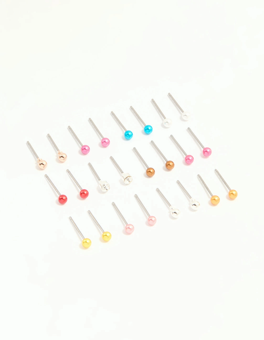 Social Adornment Durable Aesthetic Silver Multicoloured Micro Stud Earrings 12-Pack