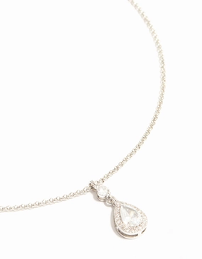 Comfortable item Pure Style Silver Pear Cubic Zirconia Pendant Necklace