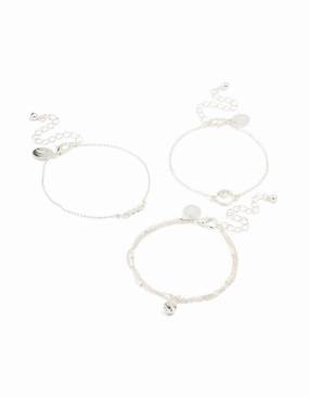 Starry Look Silver Pearl & Diamante Bracelets 3-Pack