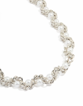 Silver Pearl Chain Mixed Chain Short Necklace Indicating Jewelry