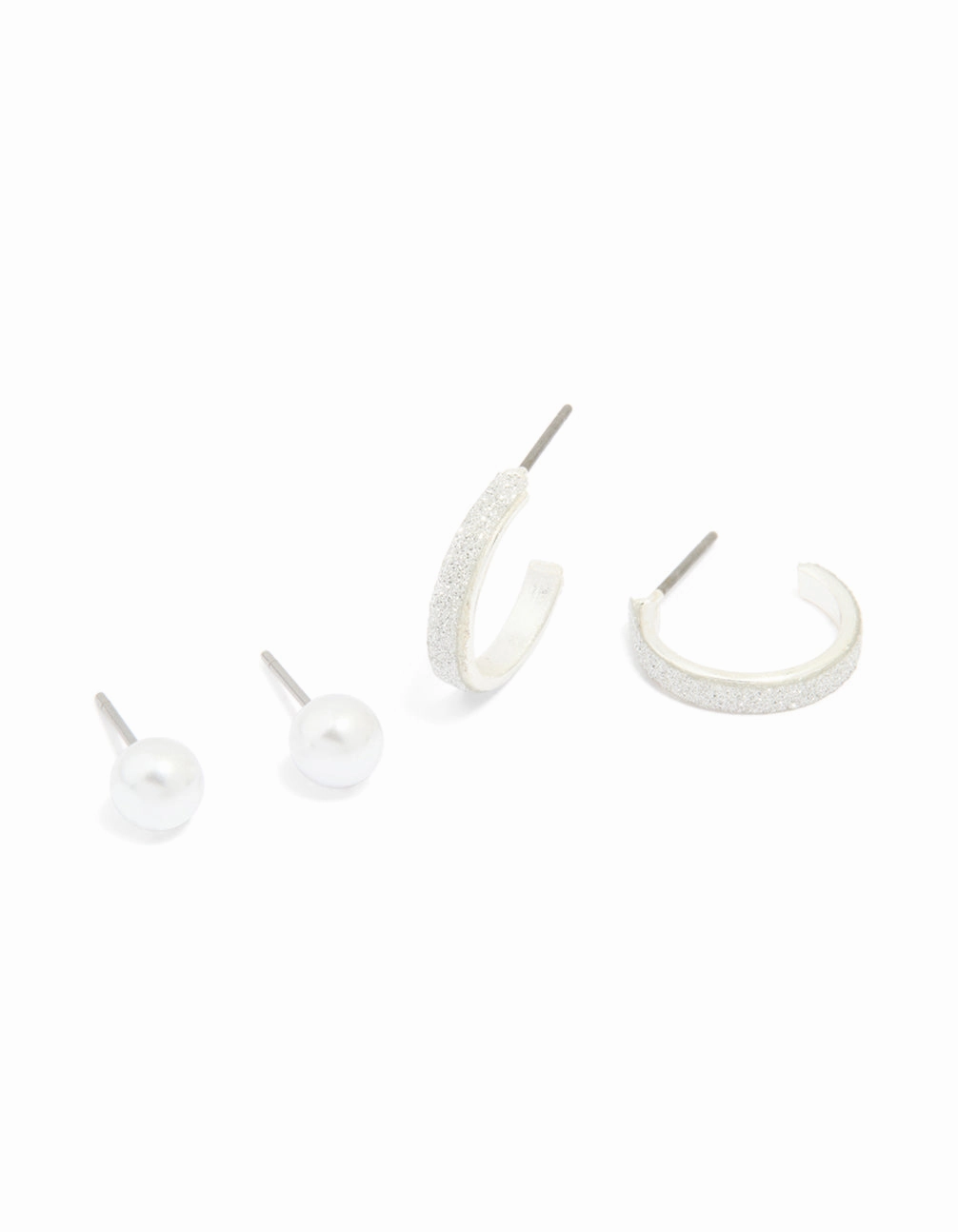 Silver Pearl Studs & Glitter Hoop Earrings 2-Pack Safe Essential Lightweight Vibe