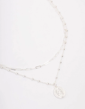 Silver Plated Coin Station Layered Necklace Anniversary Joy