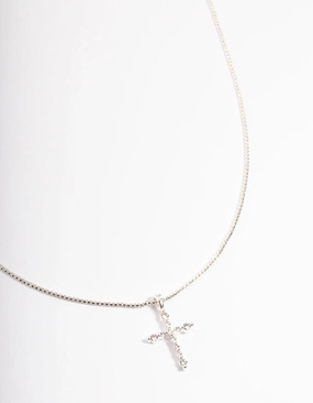 Silver Plated Cross Box Chain Necklace Beach Adornment