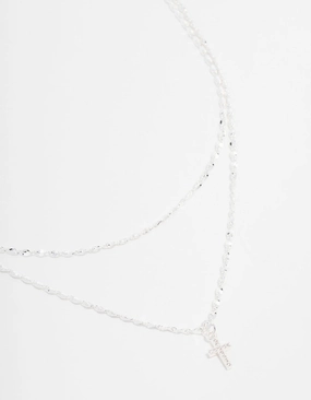 Silver Plated Cubic Zirconia Fine Cross Necklace 2-Pack Pure Accent