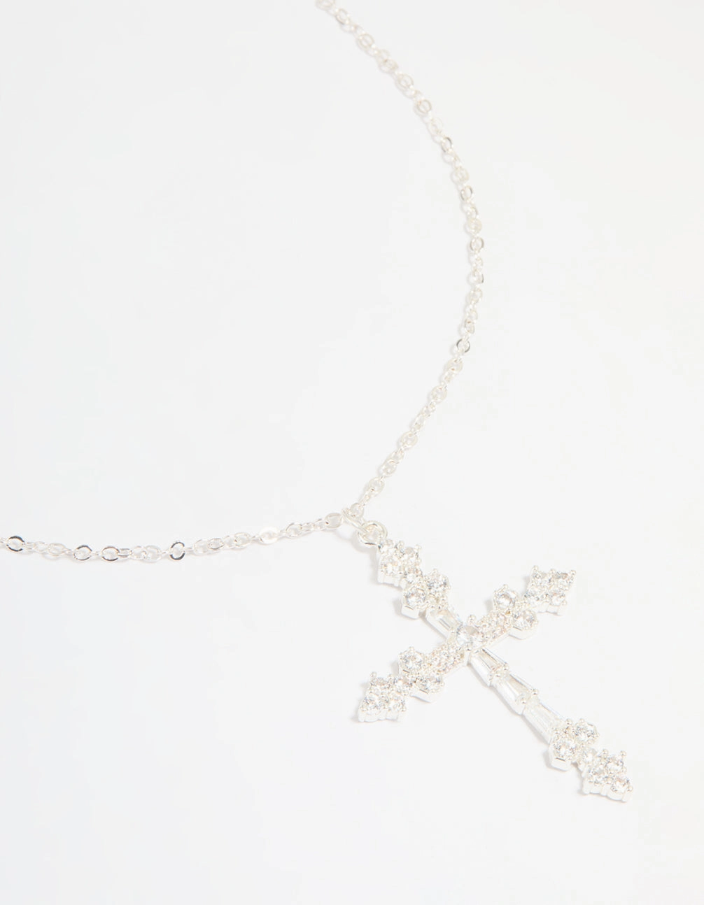 Travel Chic Silver Plated Cubic Zirconia Large Cross Pendant Necklace