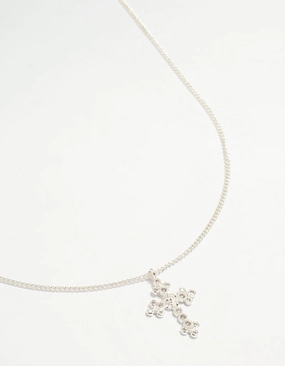 Cool Style Silver Plated Diamante Rose Cross Pendant Necklace