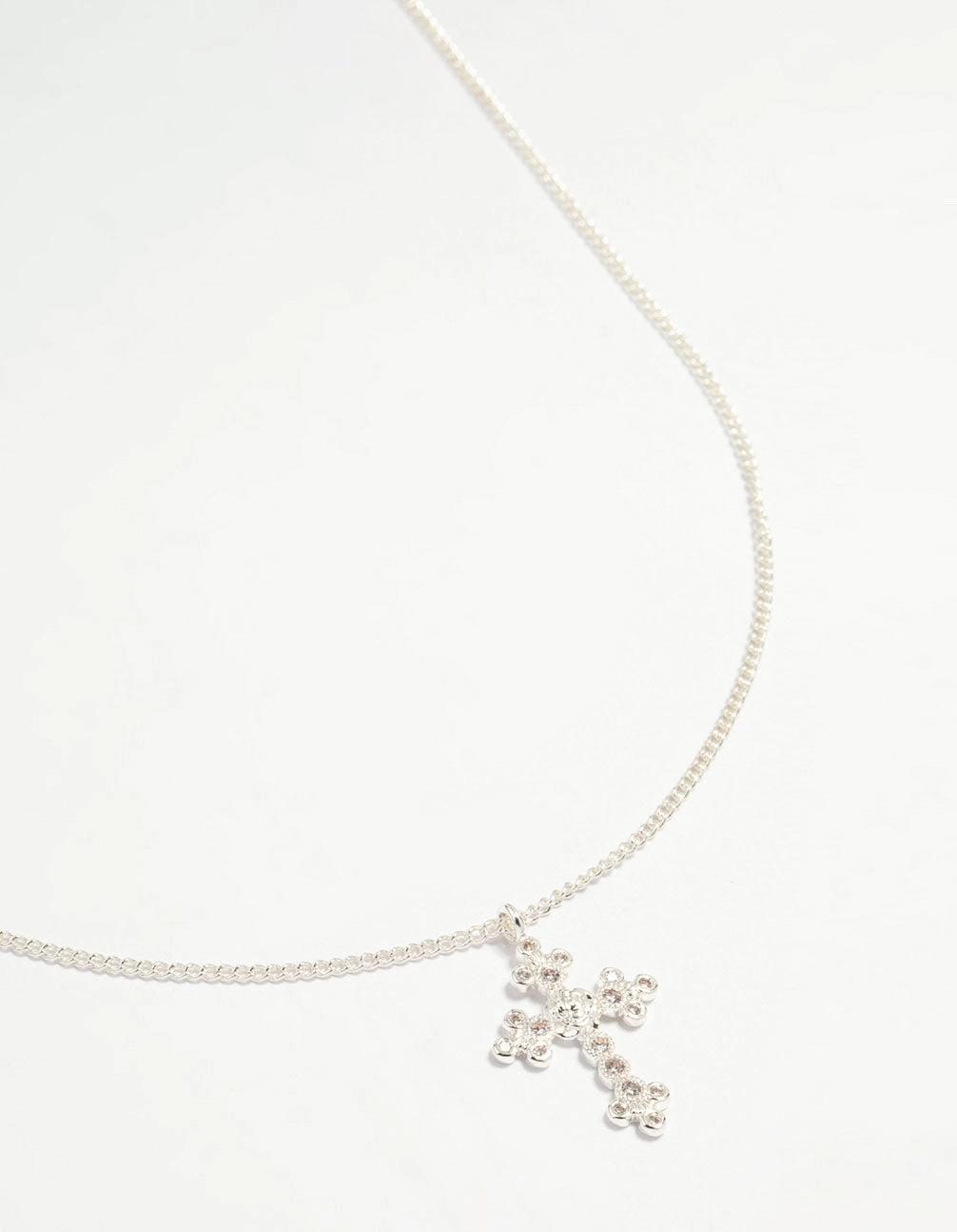 Cool Style Silver Plated Diamante Rose Cross Pendant Necklace