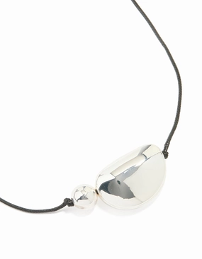 Perfect Style Silver Plated Pebble Cord Large Pendant Necklace