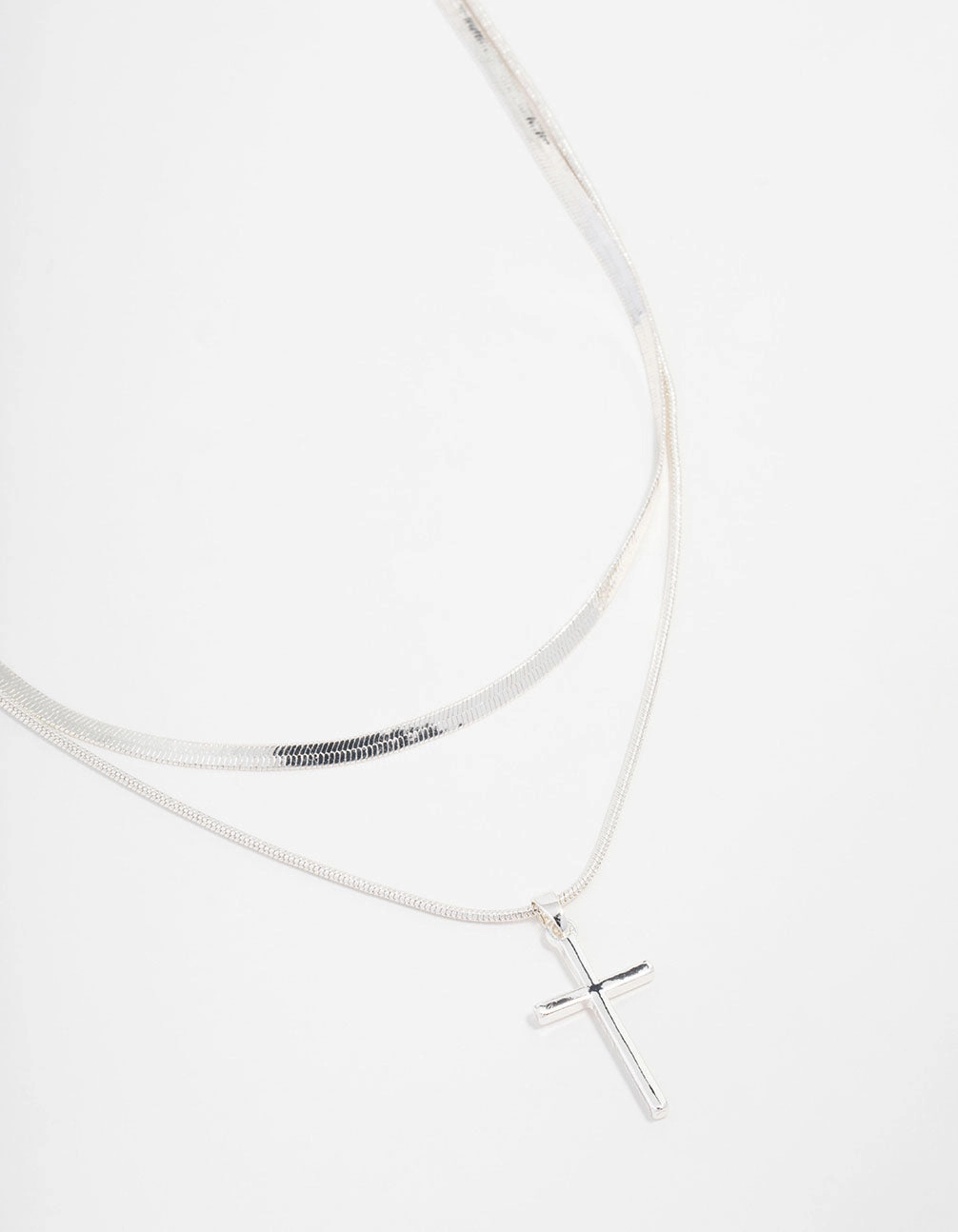 Elegant Accent Silver Plated Plain Cross Snake Necklace 2-Pack