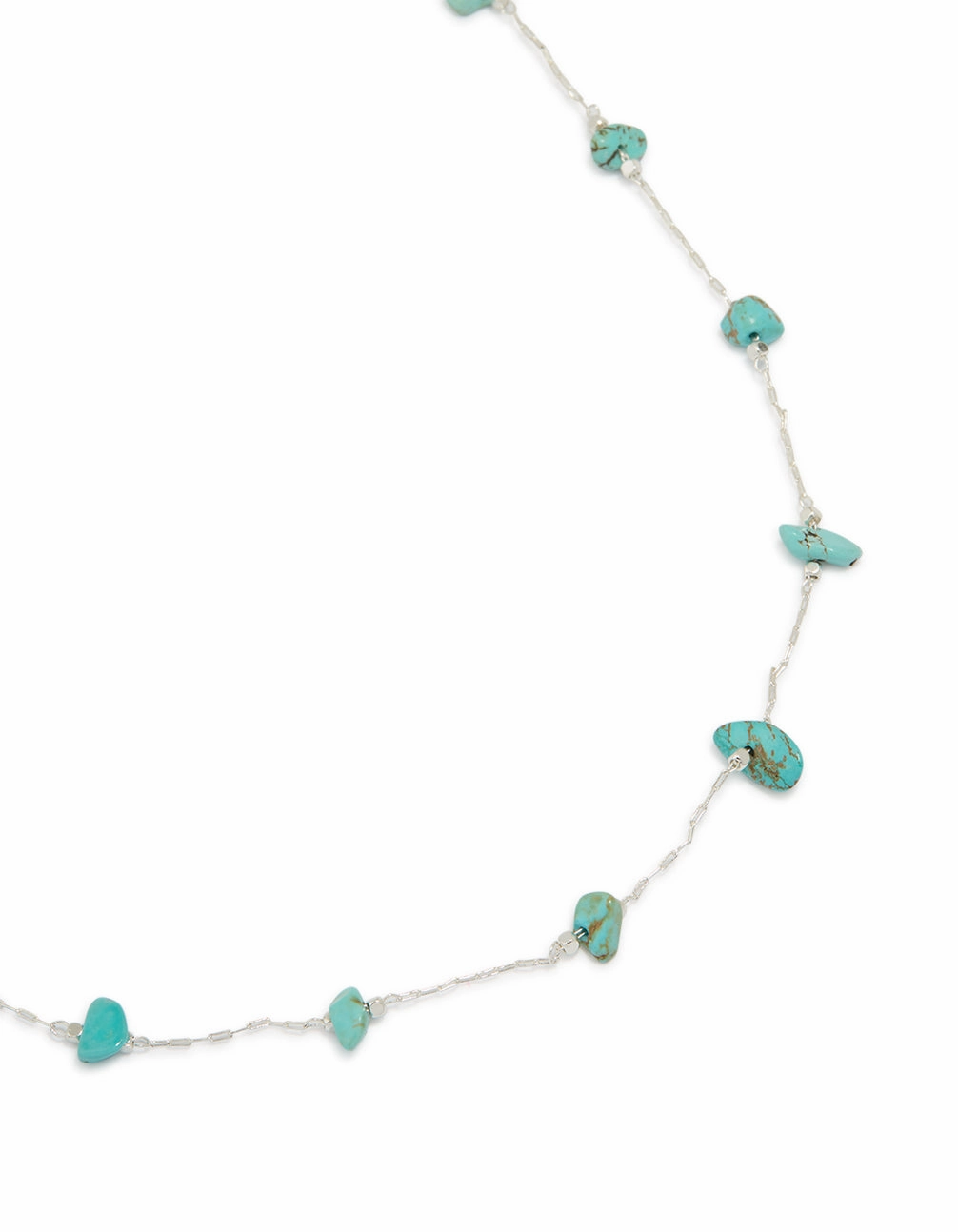 Sleek Look Silver Plated Turquoise Semi Precious Stone Station Necklace