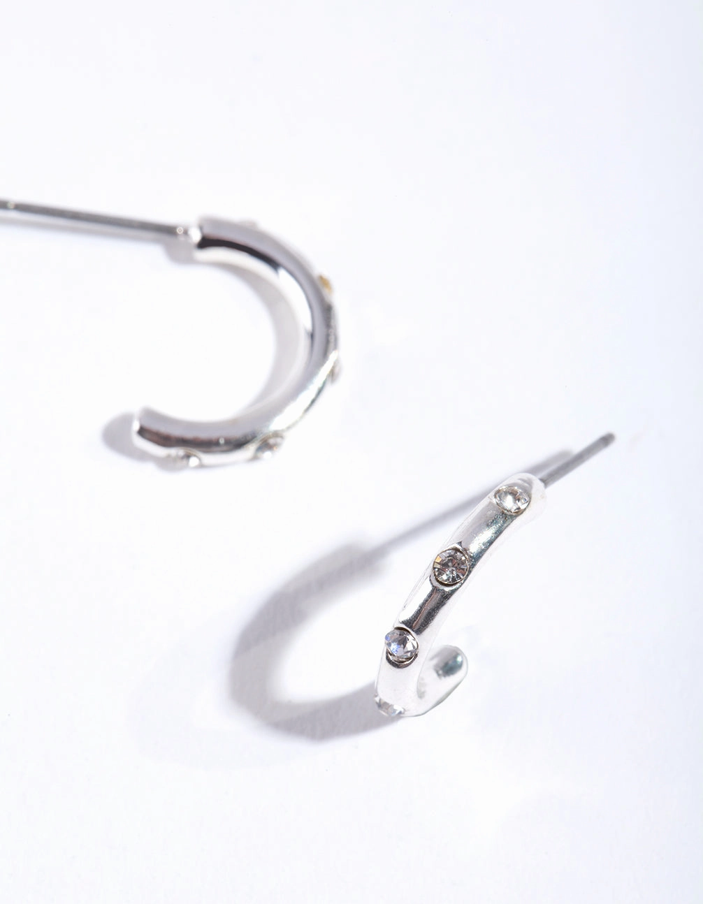 Silver Simple Diamante Half Hoop Earrings Straight Accessory Social Adornment