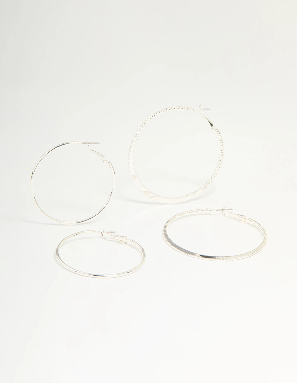 Silver Textured & Plain Hoop Earrings 2-Pack Party Jewelry