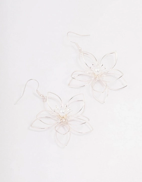 Silver Wire Pearl Drop Earrings Classic Embellishment