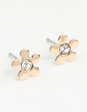 Gold Mini 70s Dia Flower Stud Earrings Oversized Jewelry Contemporary Option