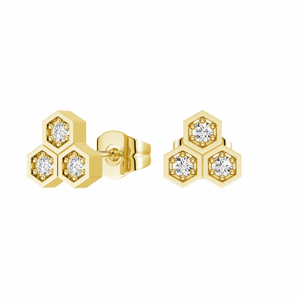 Honeycomb Trio Hexagon Stud Earrings with Lab Grown Diamonds Lustrous Trinket Classic Option