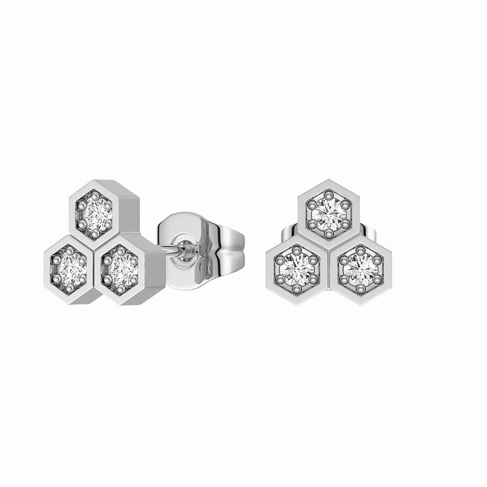 Honeycomb Trio Hexagon Stud Earrings with Lab Grown Diamonds Vintage design