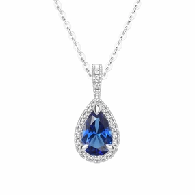 1 CT. Pear Shaped Sapphire Pendant with Pav?? Diamond Halo Child Friendly Item Urban Feature