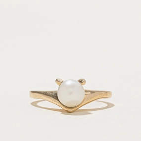 'Birks' Solitaire Pearl Chevron Ring | SZ 6.25 Spark Touch