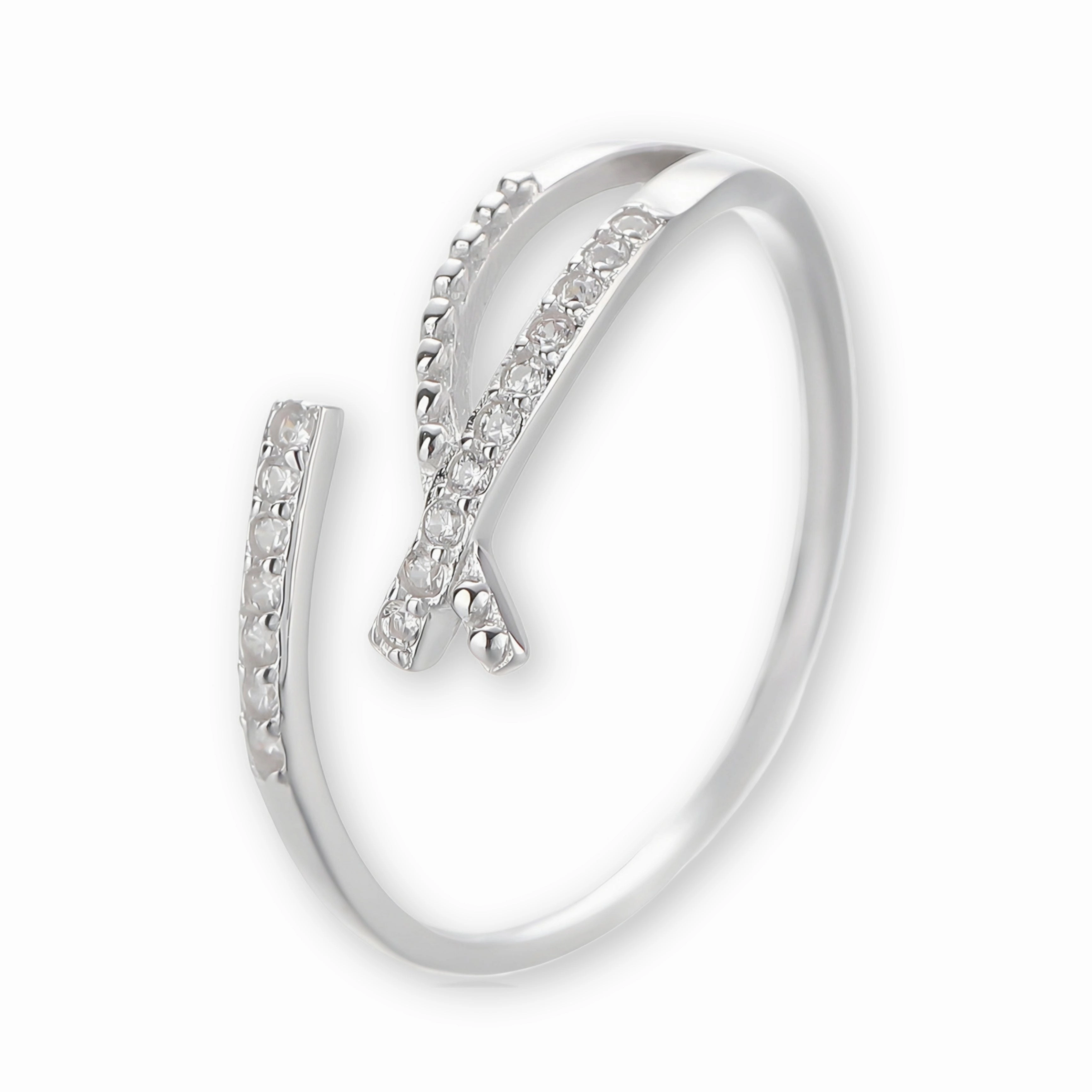 Sparkling Effect Quality Art Sterling Silver Overlapping/Crossover Elegant Ring