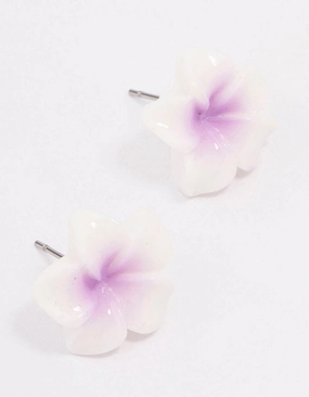 Tiny Accent Classic Detail Purple Frangipani Stud Earrings