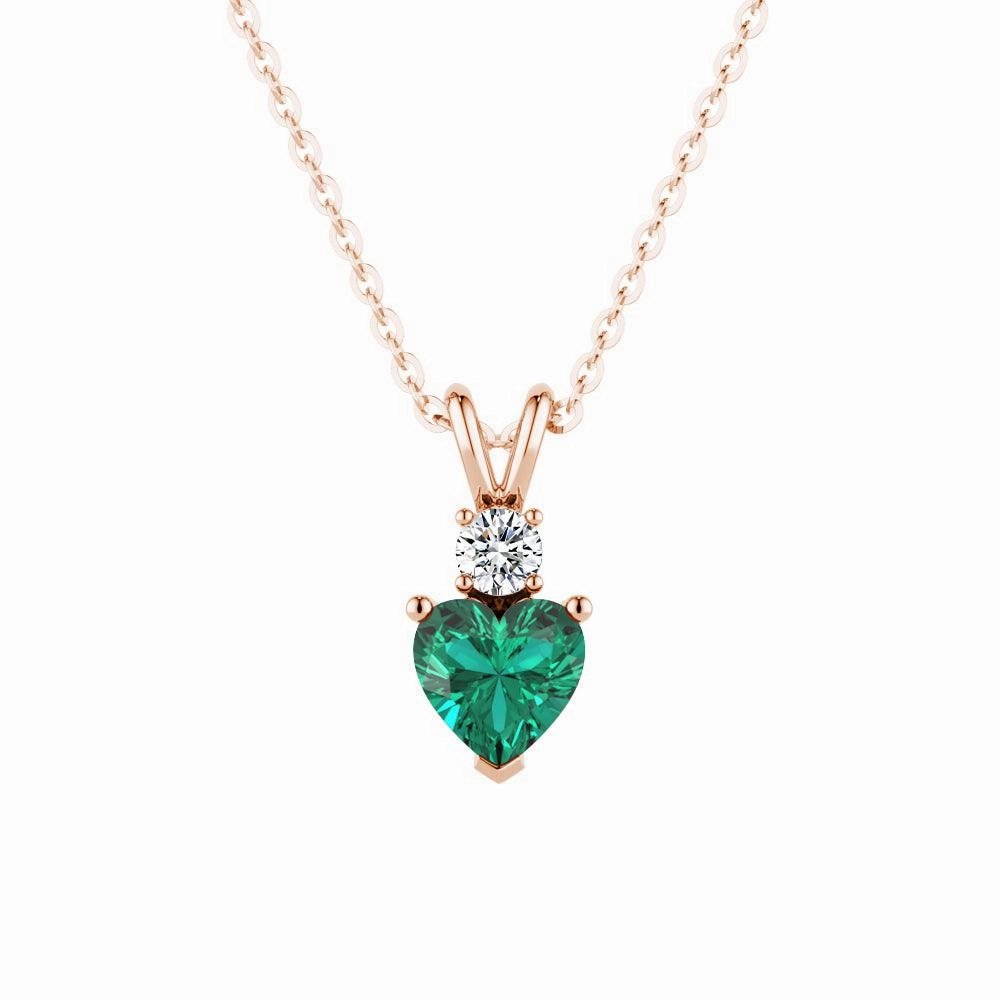 1.8 CT. Heart Emerald Solitaire Pendant with White Sapphire Lucky Charm