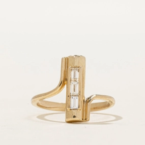 Shiny Glam Chic Edge 14K Baguette Diamond Column Bypass Ring | 0.19ctw | SZ 3.25