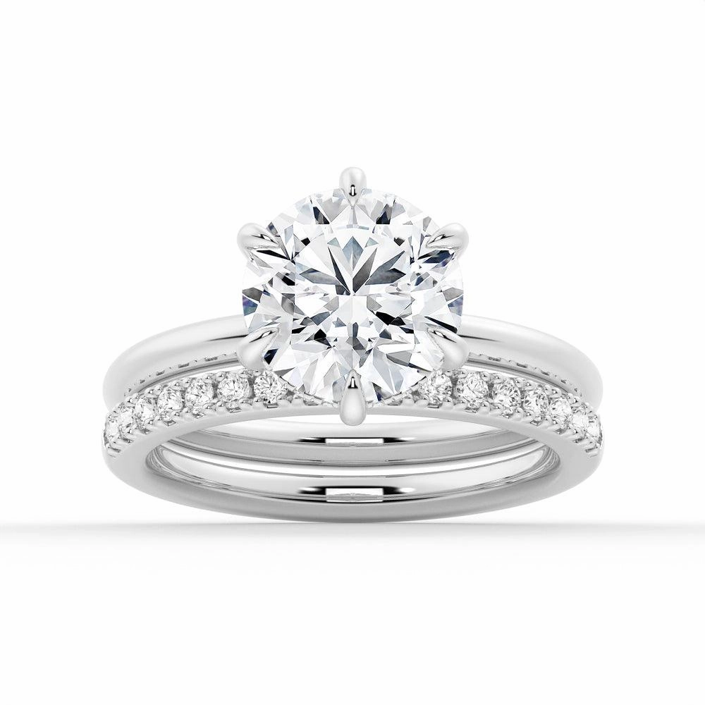 Six Prong Solitaire Hidden Halo Moissanite Ring Set with Matching Wedding Band High-End Expression Handcrafted Object