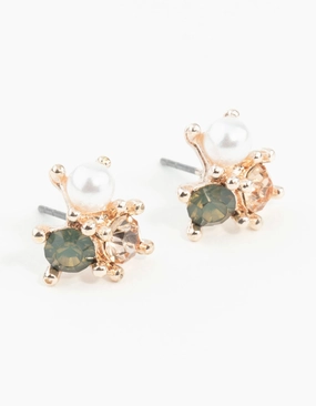 Vogue Touch Rose Gold Pearl Tiny Cluster Earrings