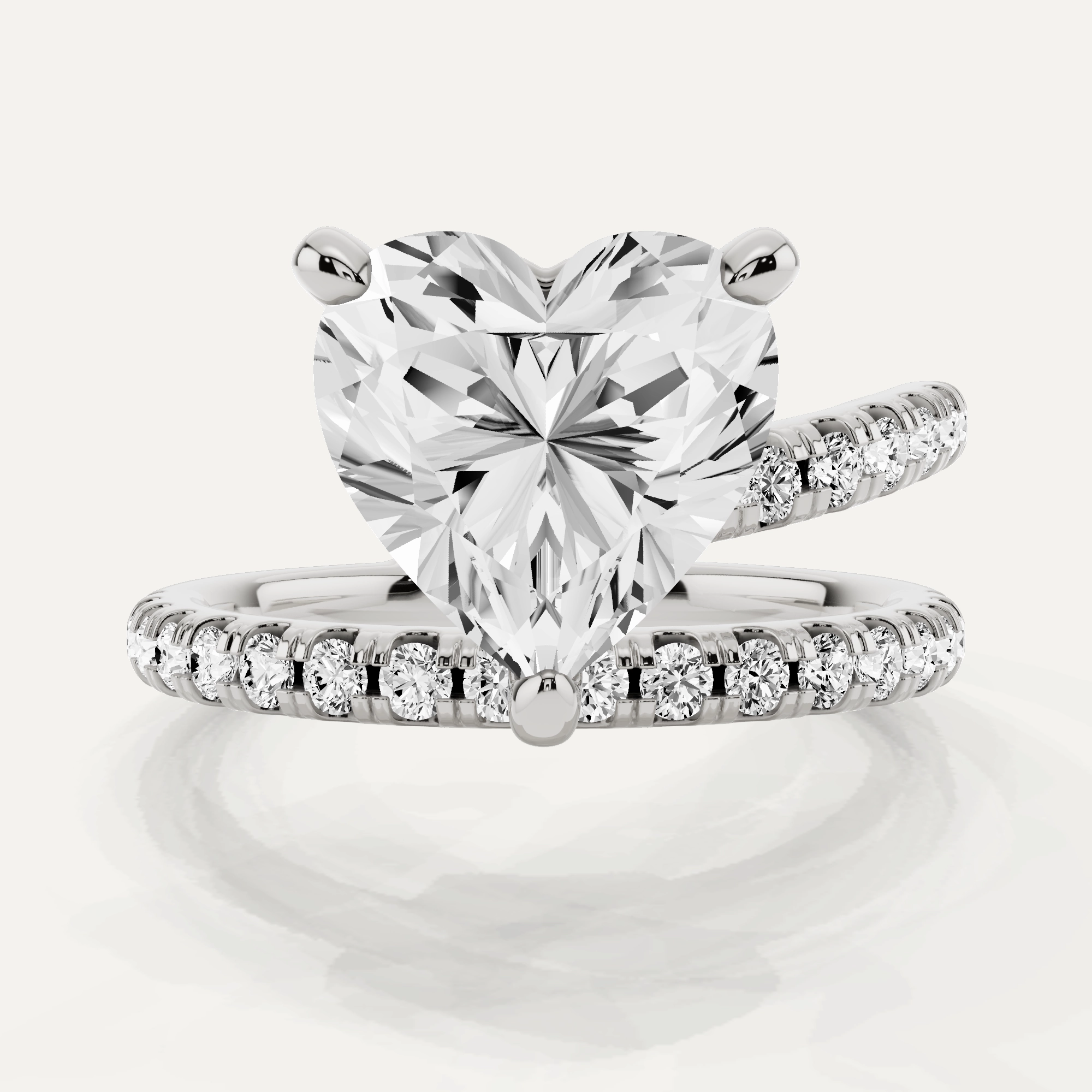 1 1/2 ctw Heart Diamond Solitaire Engagement Ring with Side Accents Graceful Finish Work Ready