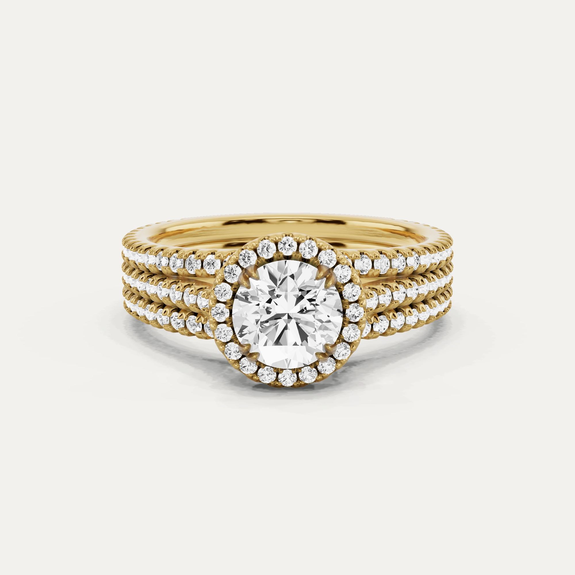 Artful Touch Timeless Shine Shine 1 1/2 ctw Round Three Row Side Stone Halo Engagement Ring