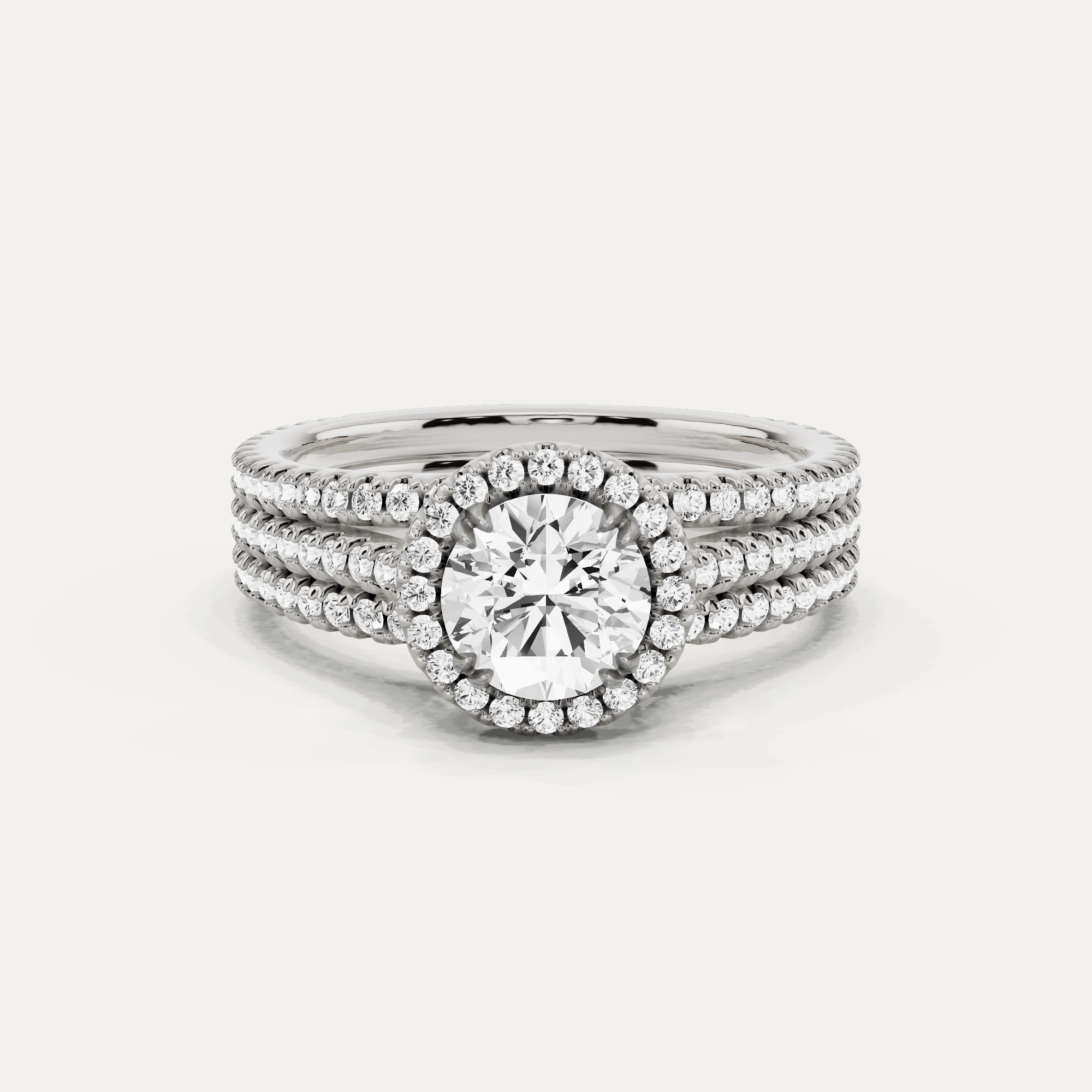 1 1/2 ctw Round Three Row Side Stone Halo Engagement Ring Custom Order Vibrant Shine Pieces