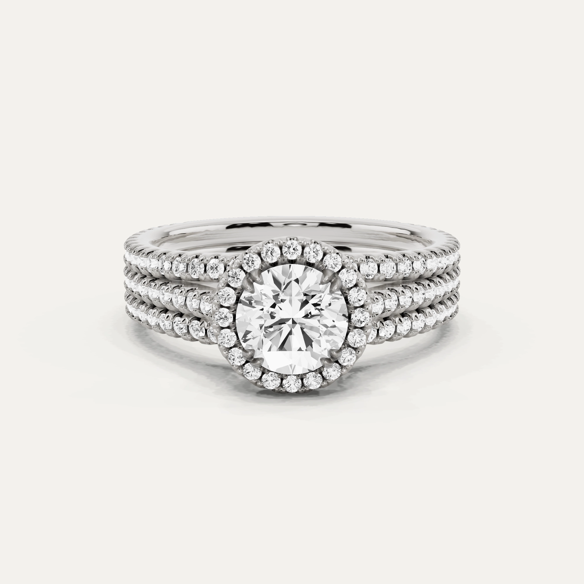 Chic Look Casual Shine 1 1/2 ctw Round Three Row Side Stone Halo Engagement Ring