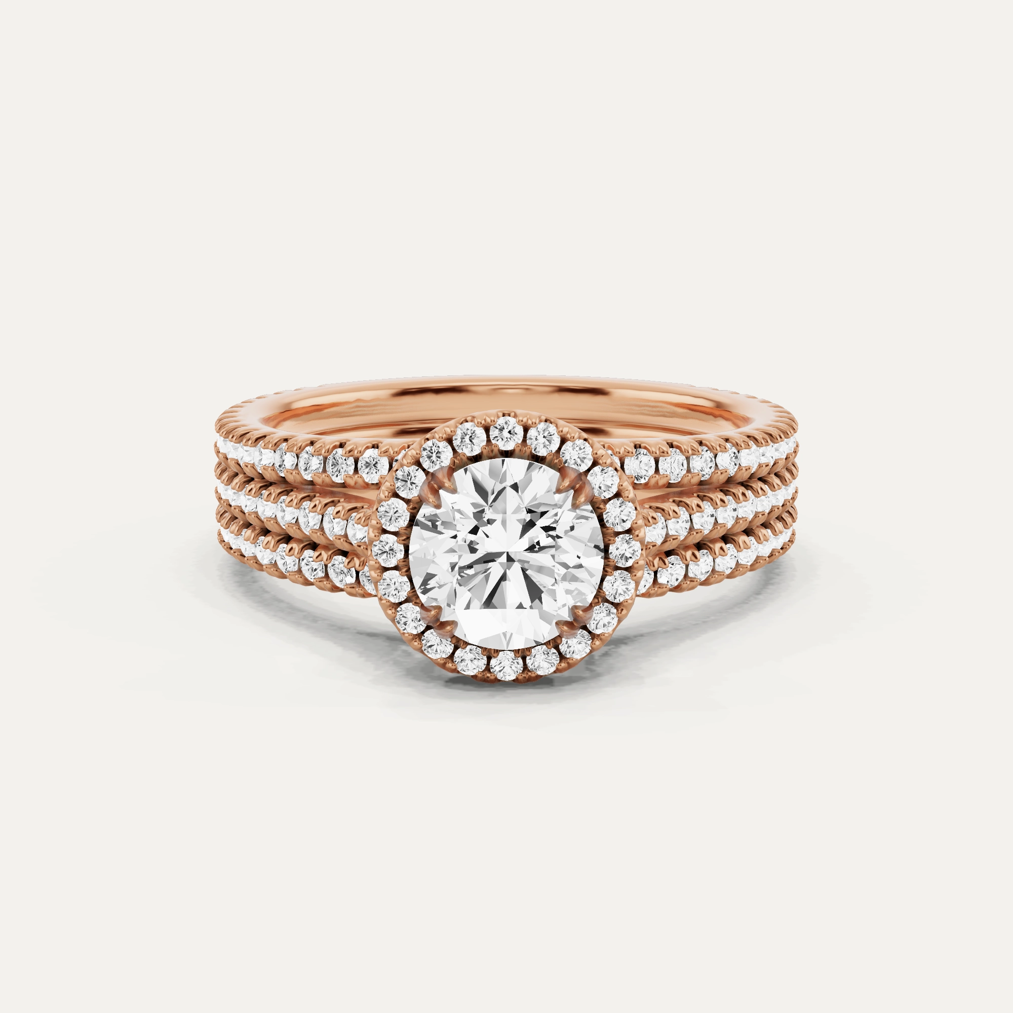 Light Fit Elegant Spark 1 1/2 ctw Round Three Row Side Stone Halo Engagement Ring