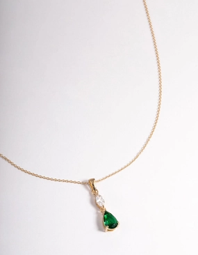 Gold Plated Sterling Silver Marquise & Pear Pendant Necklace Soft Style For Groom