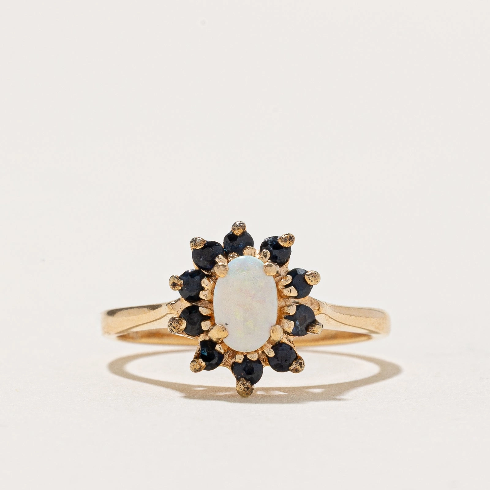 Opal & Sapphire Halo Ring | 0.45ctw | SZ 4.75 Luxury Moments Dazzling Detail