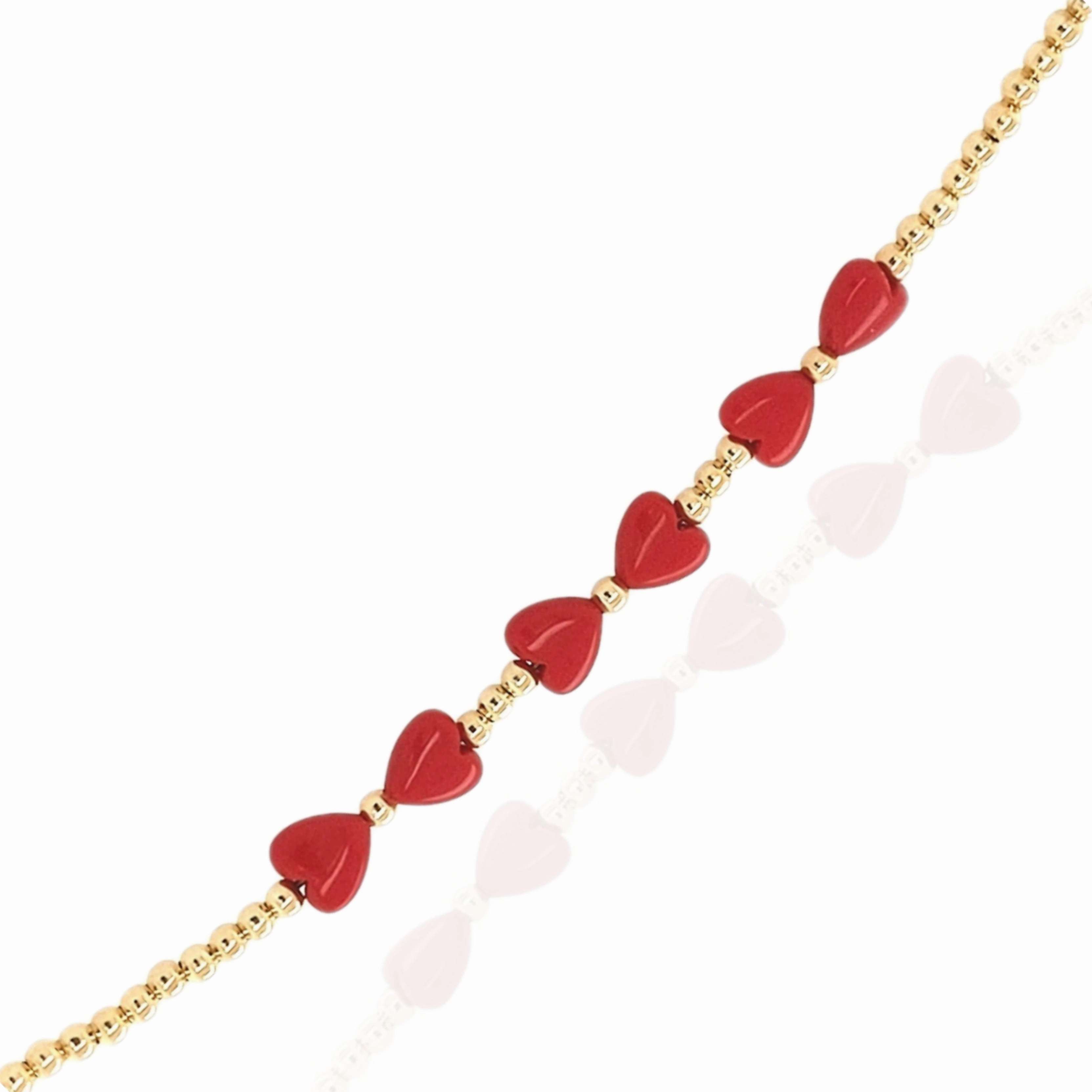 Stylist Choice Permanent Compound Small Gold Beads With 6 Red Hearts in the Center Children's Bracelet
