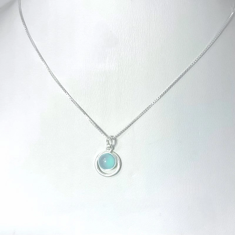 Small Sterling Silver Pedant with Moonstone or Chalcedony Signature Piece Subtle Shine