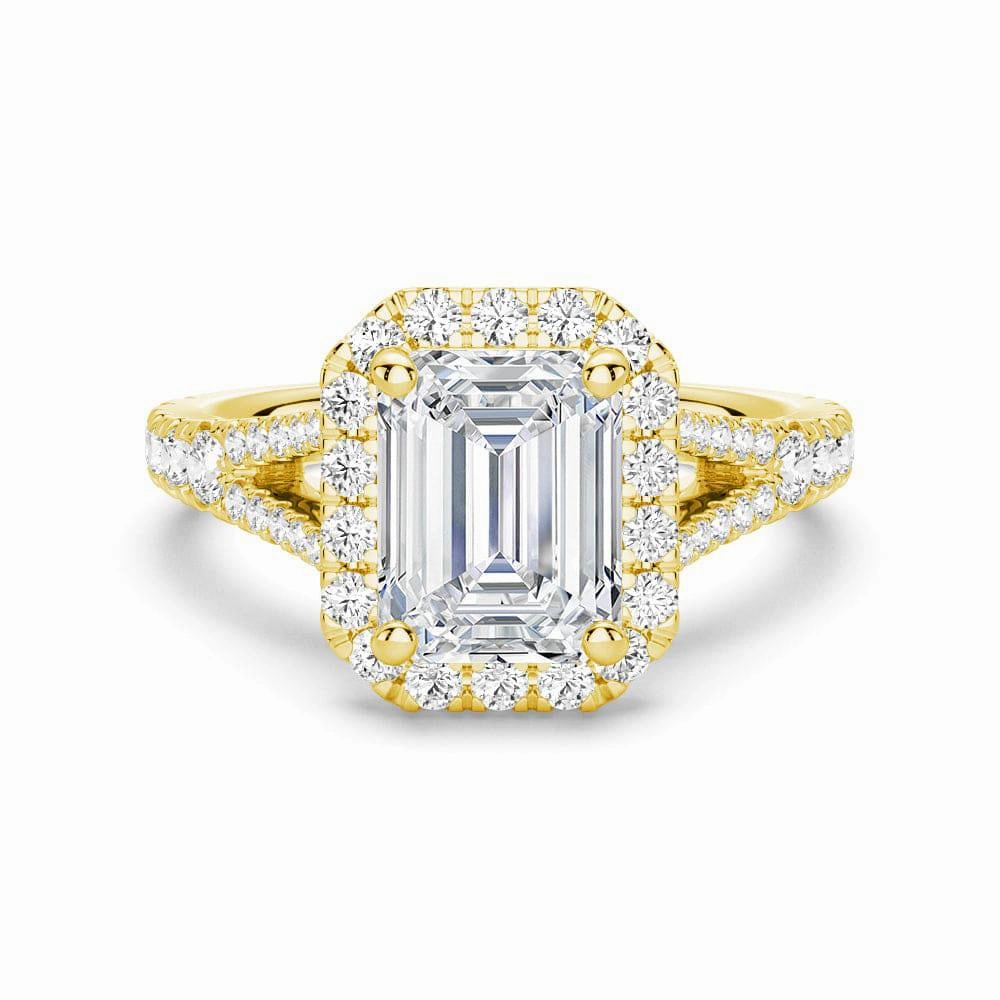 Traditional Mark Artistic Jewelry Emerald Cut Split Shank Moissanite Halo Engagement Ring