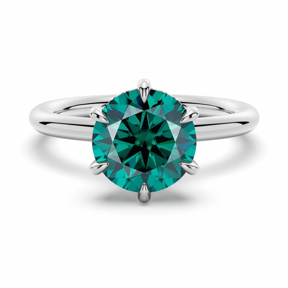 2 CT. Six Prong Solitaire Green Moissanite Engagement Ring With Hidden Halo Elegant Statement Lightweight Work