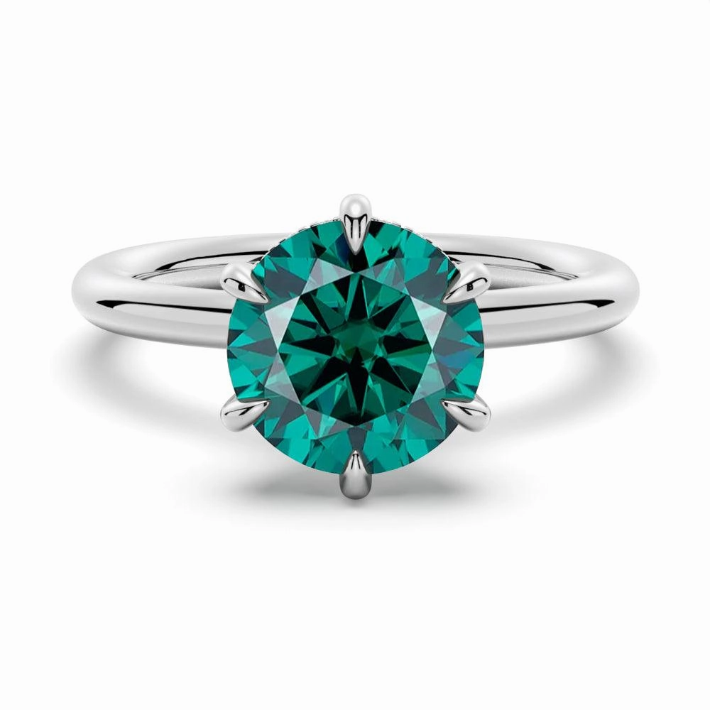 2 CT. Six Prong Solitaire Green Moissanite Engagement Ring With Hidden Halo Elegant Accent Bold Mood