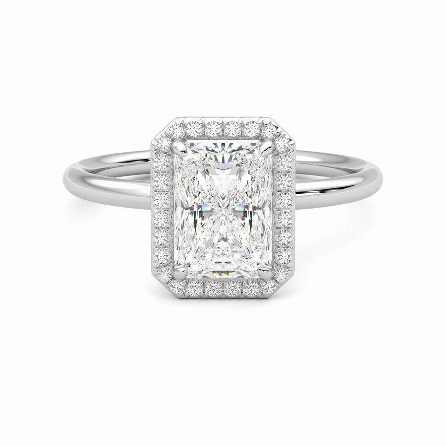 Radiant Cut Halo Moissanite Engagement Ring with Hidden Anniversary Stone Accent High-End Ornament Premium Accent