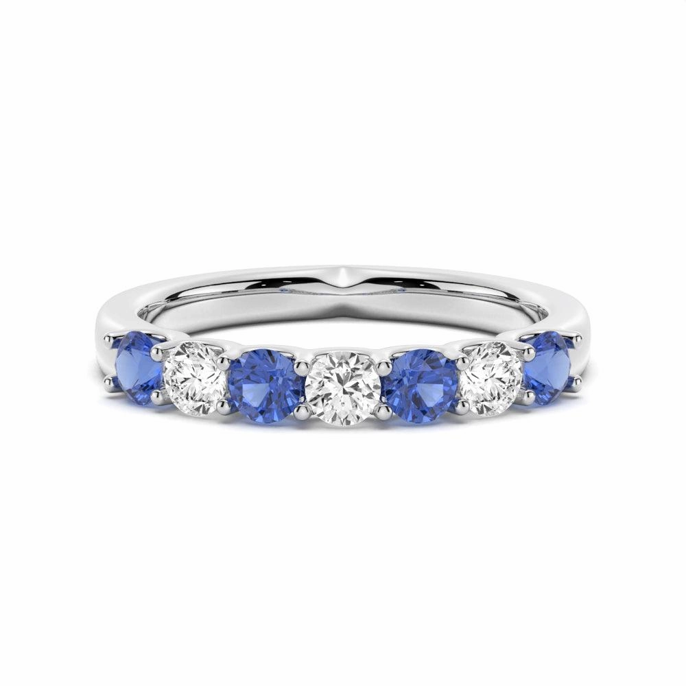 Blue Sapphire and Moissanite Anniversary Band Artisanal Craft Simple Token