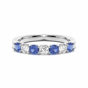 Brilliant Art New Style Blue Sapphire and Moissanite Anniversary Band