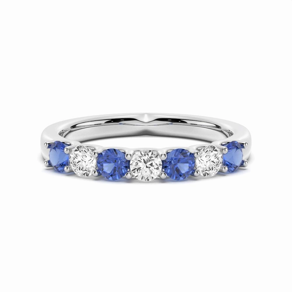 Blue Sapphire and Moissanite Anniversary Band Timeless Beauty Beautiful Emblem