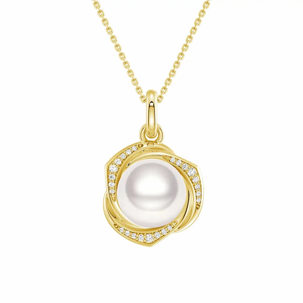 Local Accessory Freshwater Pearl Pendant Necklace with Diamond Floral Halo