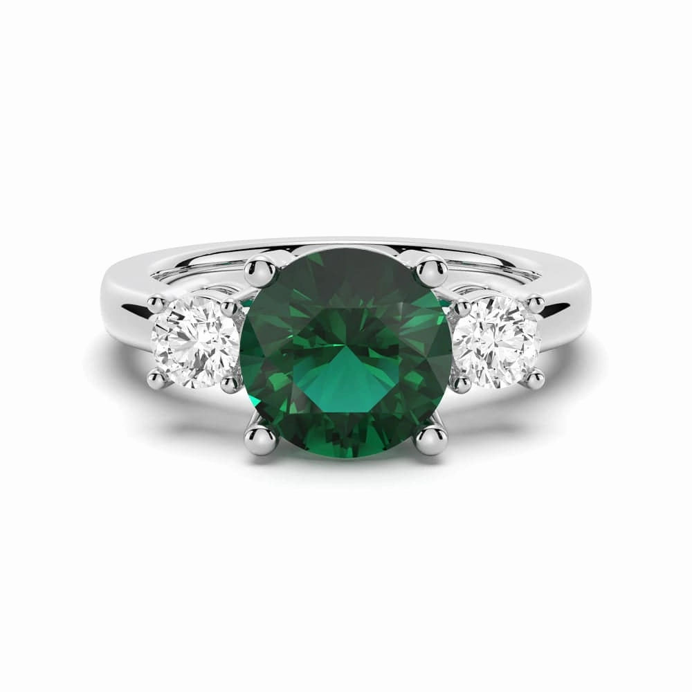 Exquisite Product 1.5 CT. Classic Three Stone  Emerald and White Sapphire Ring